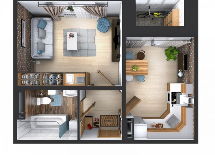 Indeling appartement van 36 vierkante meter