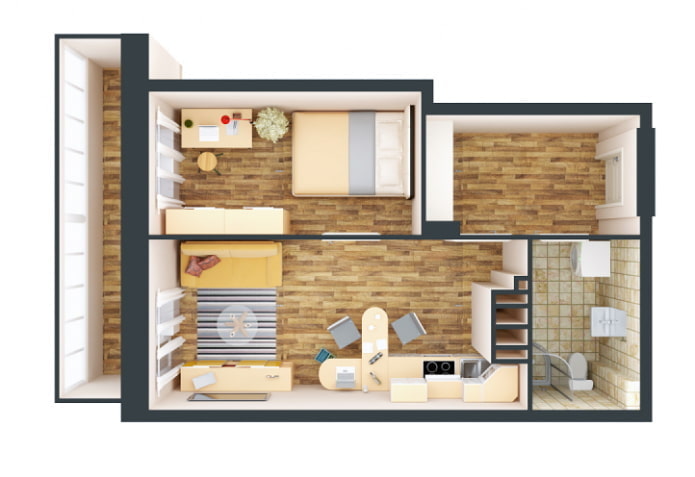 Studio met keuken en slaapkamer