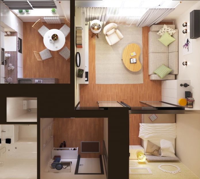 Appartement met ??n kamer en een apart bed