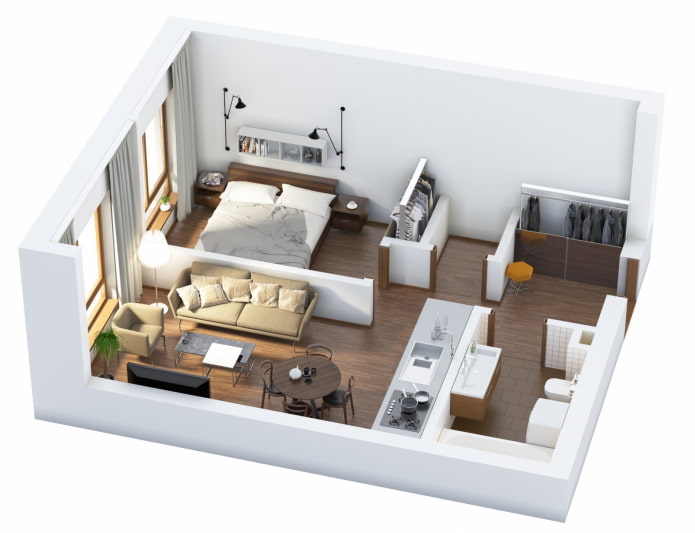 Tweekamerappartement in Europese stijl met een woon-/keuken