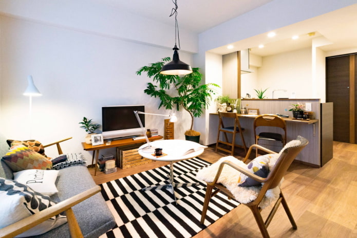 Warm Scandinavisch ingerichte woonkamer