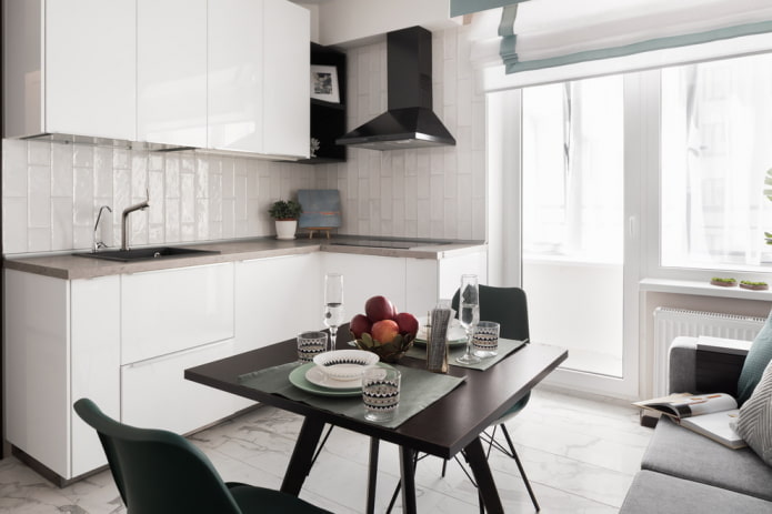 keukenontwerp in het interieur van een appartement van 40 vierkante meter