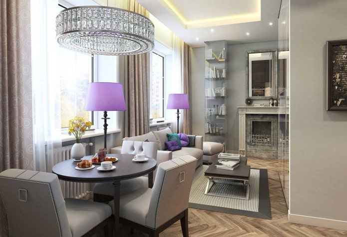 interieur van een 40 vierkante meter groot tweekamerappartement in Europese stijl