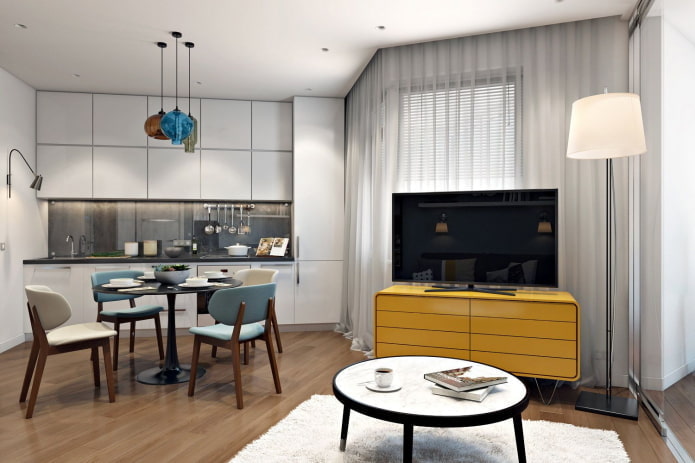 keukenontwerp in het interieur van een appartement van 40 vierkante meter