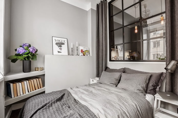 ontwerp van het slaapgedeelte in het interieur van een appartement van 40 vierkante meter
