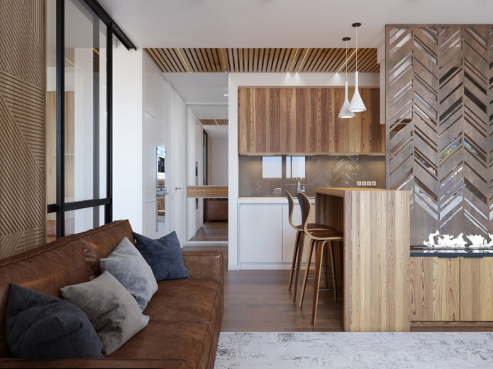 woonkamerontwerp in het interieur van een appartement van 40 vierkante meter
