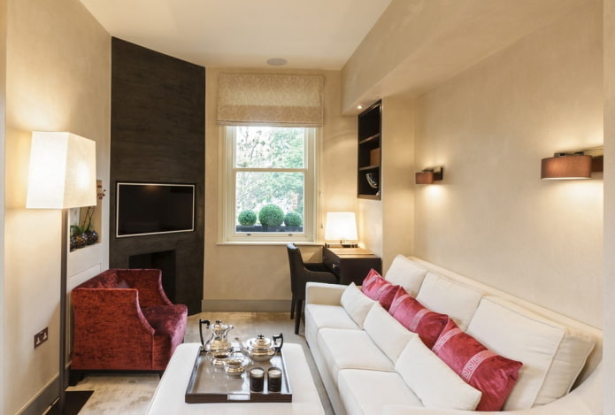 woonkamerontwerp in het interieur van een appartement van 40 vierkante meter