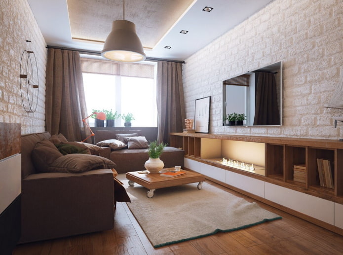 woonkamerontwerp in het interieur van een appartement van 40 vierkante meter