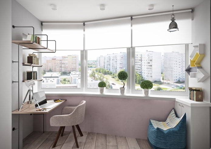 kantoorontwerp in het interieur van een appartement van 40 vierkante meter