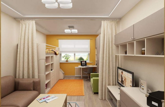 kinderkamerontwerp in het interieur van een appartement van 40 vierkante meter