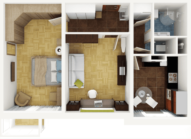 Tweekamerappartement in Chroesjtsjov-stijl van 42 m?