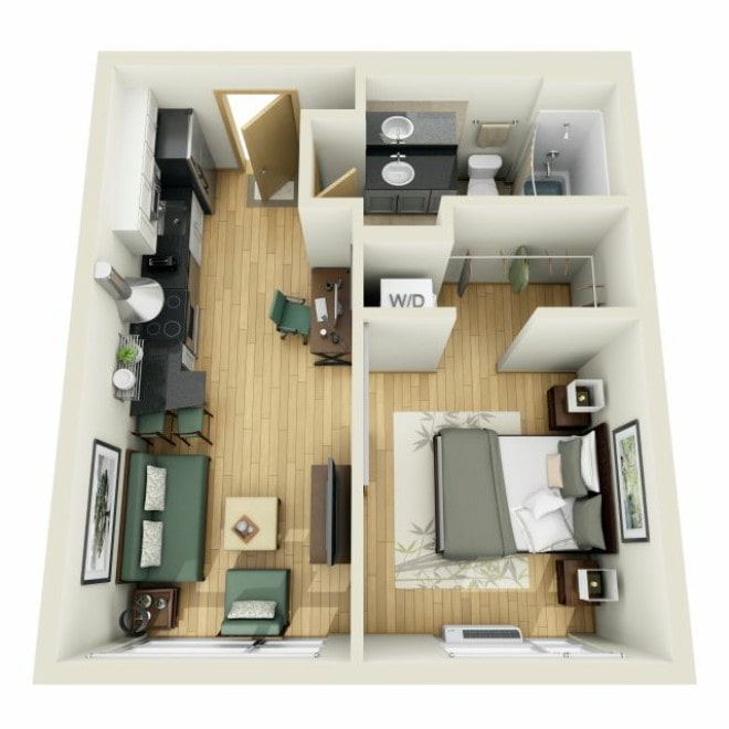 Tweekamerappartement in Europese stijl met kleedkamer
