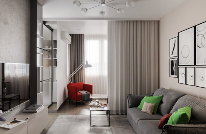 interieur van een eenkamerappartement van 45 vierkante meter