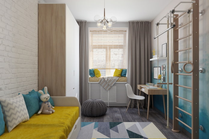 ontwerp van een kinderkamer in het interieur van een appartement van 45 vierkante meter