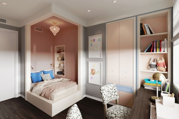 ontwerp van een kinderkamer in het interieur van een appartement van 45 vierkante meter