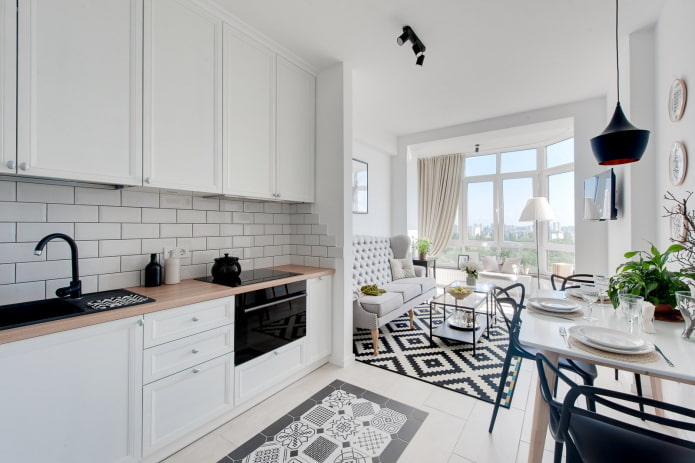 keukenontwerp in het interieur van een appartement van 45 vierkante meter
