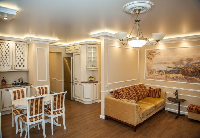 interieur van een appartement van 45 vierkante meter in een klassieke stijl
