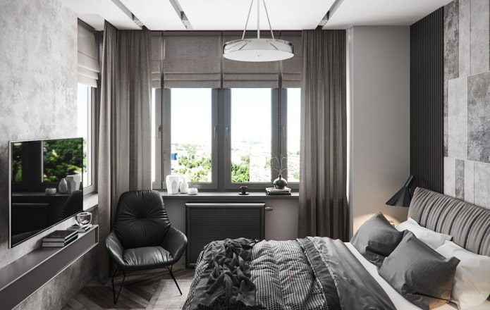 Slaapkamerontwerp in het interieur van een appartement van 45 vierkante meter