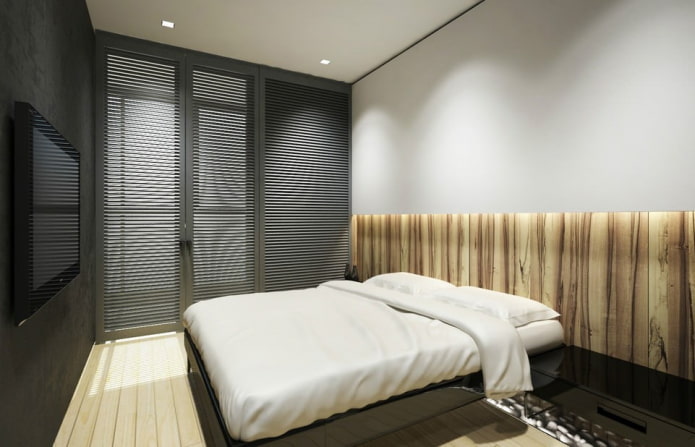 Slaapkamerontwerp in het interieur van een appartement van 45 vierkante meter