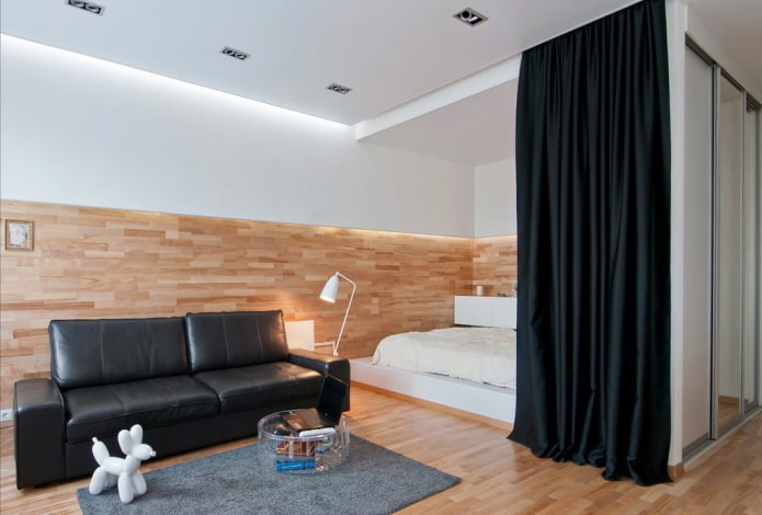 Slaapkamerontwerp in het interieur van een appartement van 45 vierkante meter