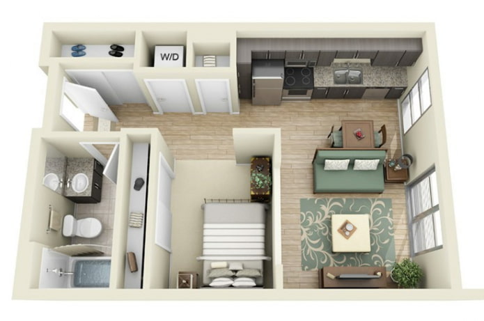 Indeling van een appartement van 45 m?.