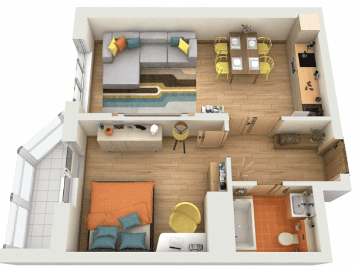 Indeling van een appartement van 45 m?.