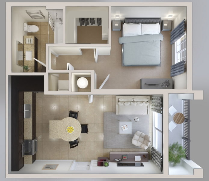 Indeling van een appartement van 45 m?.