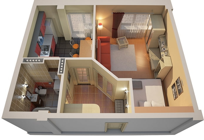 Indeling van een appartement van 45 m?.