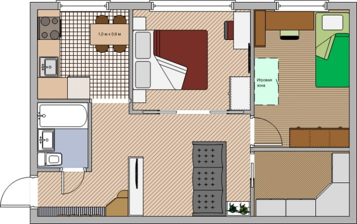 Indeling van een appartement van 45 m?.