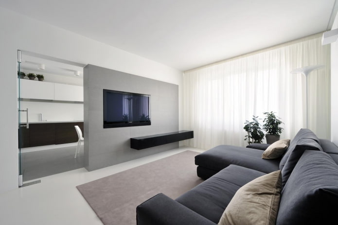 interieur van een appartement van 50 vierkante meter in minimalistische stijl