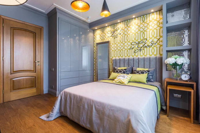 slaapkamerinterieur in een appartement van 50 vierkante meter