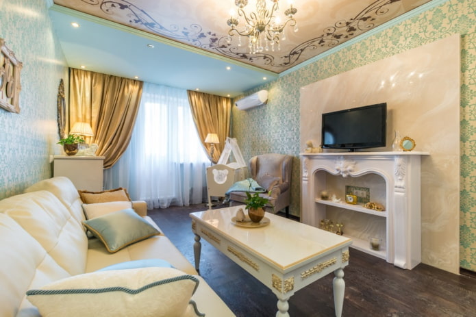 Interieur van een appartement van 50 vierkante meter in klassieke stijl