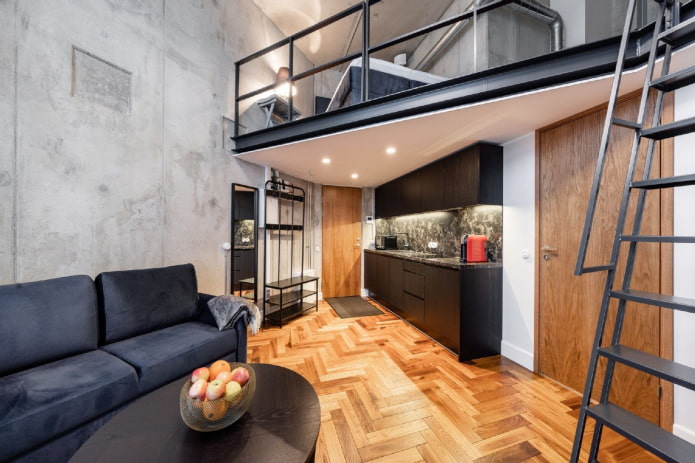 interieur van een studio-appartement in loftstijl