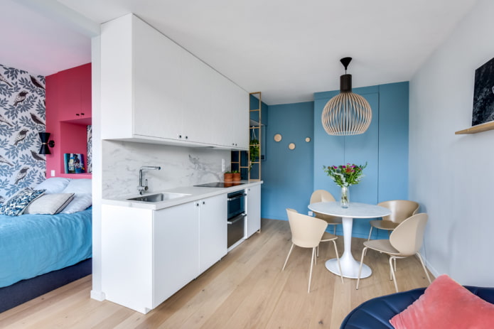 ontwerp van de keuken in een studio