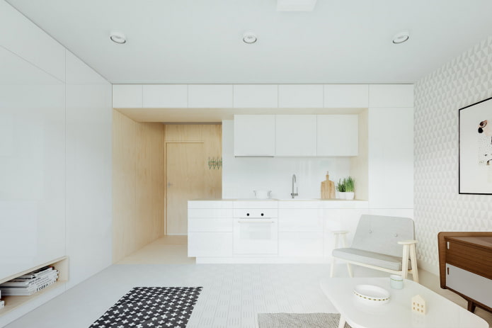 ontwerp van de keuken in een studio-appartement