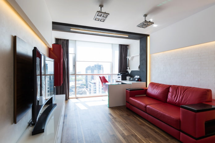 interieur van een studio-appartement met balkon