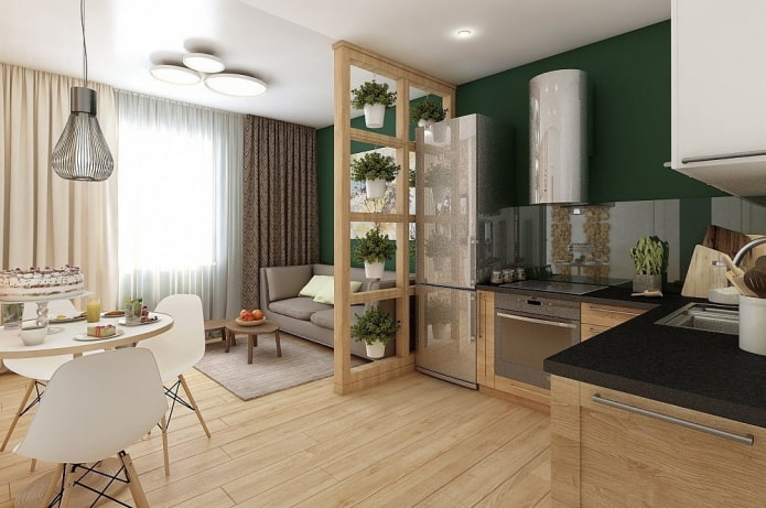 interieur van een studio-appartement in eco-stijl