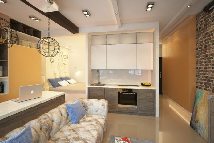 interieur van een studio-appartement in loftstijl