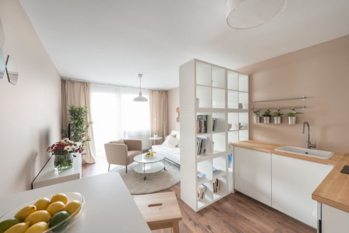 zonering in het interieur van een studio-appartement