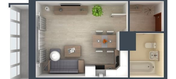 Indeling van een studio-appartement van 20 m?.