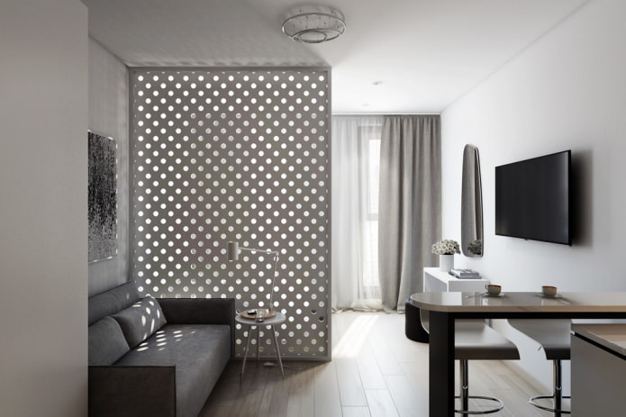 zonering in het interieur van een studio-appartement