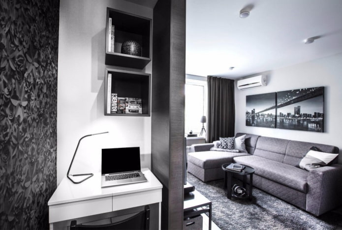 werkruimte in het interieur van een studio-appartement