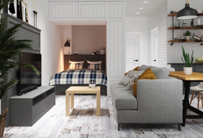 slaapplaats in het interieur van studio-appartementen