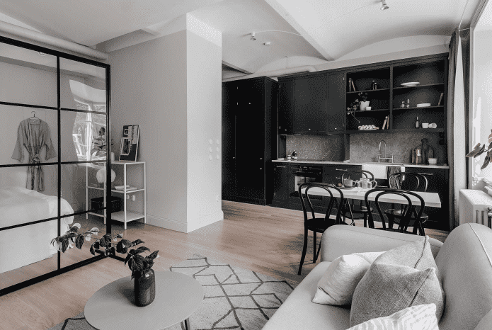 interieur van een studio-appartement in Scandinavische stijl