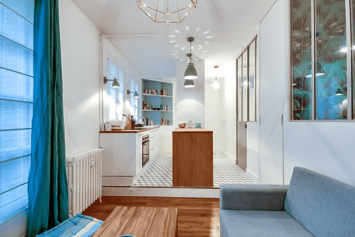 zonering in het interieur van een studio-appartement