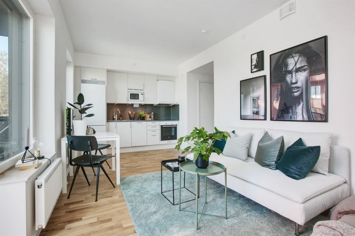 interieur van een studio-appartement in Scandinavische stijl