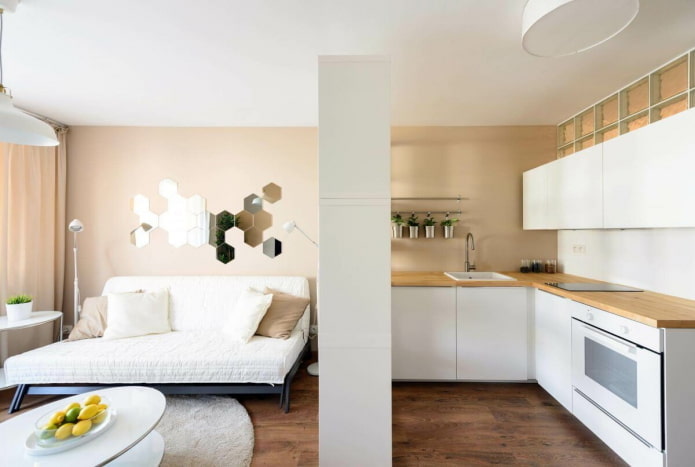 keuken in het interieur van een studio-appartement