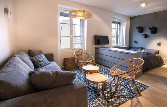 zonering in het interieur van een studio-appartement