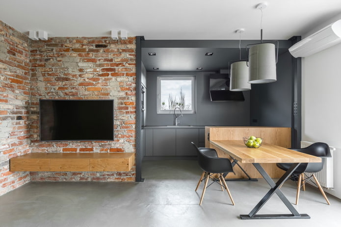 interieur van een studio-appartement in loftstijl