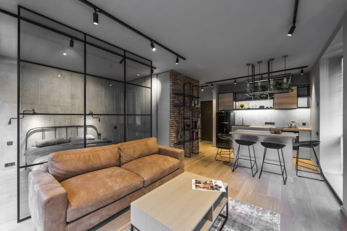interieur van een studio-appartement in loftstijl